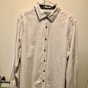 Heritage Report Collection Long Sleeve White Button Down With Grey Grid Pattern